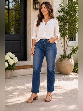 PAIGE Brigette High Rise Straight Leg Jeans Size 32 Ankle Length Blue Wash